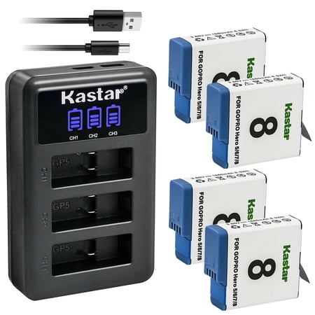 Kastar 4 Pack Battery and LCD Triple USB Charger Compatible with Gopro Hero 8 Action Camera Hero 7 HD Black HERO7 Silver Hero 7 HD Silver Hero 6 Action Camera HERO6 Black Hero 6 HD Black