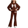 thumbnail image 5 of Girls 2-Piece Sweatsuit Set Long Sleeve Crewneck Top and Flare Pants with Bow Print Kids Casual Outfit for School Play Daily Wear, 5 of 5