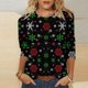 thumbnail image 1 of Puntoco Moda Mujer Chriatmas Impreso Camiseta 3/4 Mangas Blusa Cuello Redondo Casual tops Puntoco Puntoco-641, 1 of 5