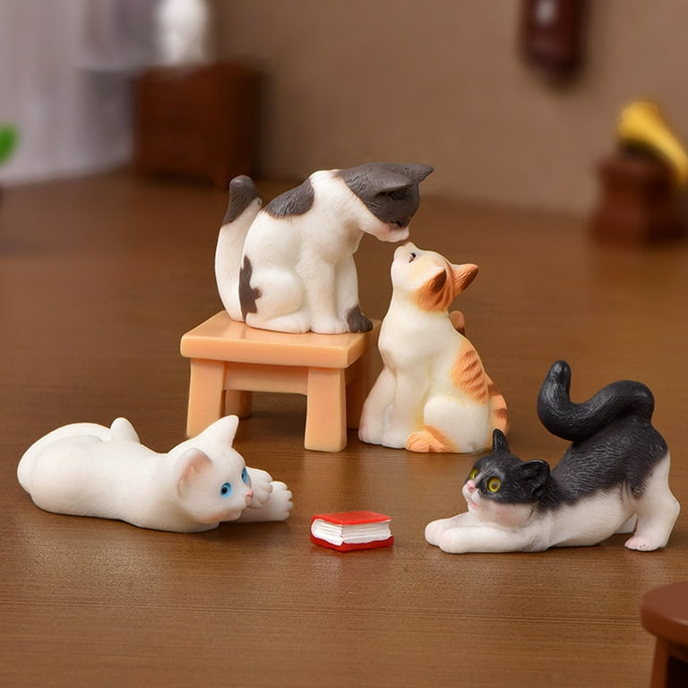 Farfi Cat Ornament Animal Image Exquisite Workmanship Realistic Mini Cat  Crafts Miniatures Figurines for Home (Type 10) 