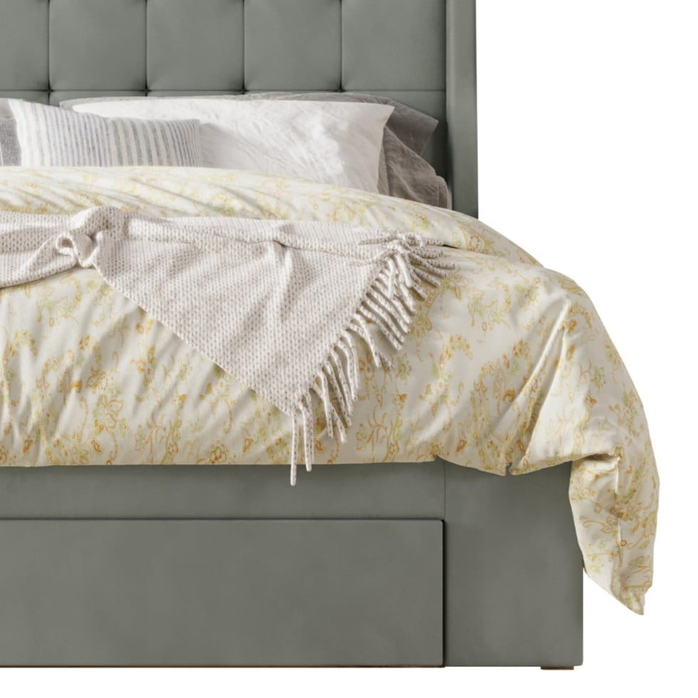 Home Design Pamela Queen Tufted Velvet Upholstered Storage Panel Bed Frame, Wingback Headboard with Geometric Button Tufting, Gray – Modern Bedroom Furniture