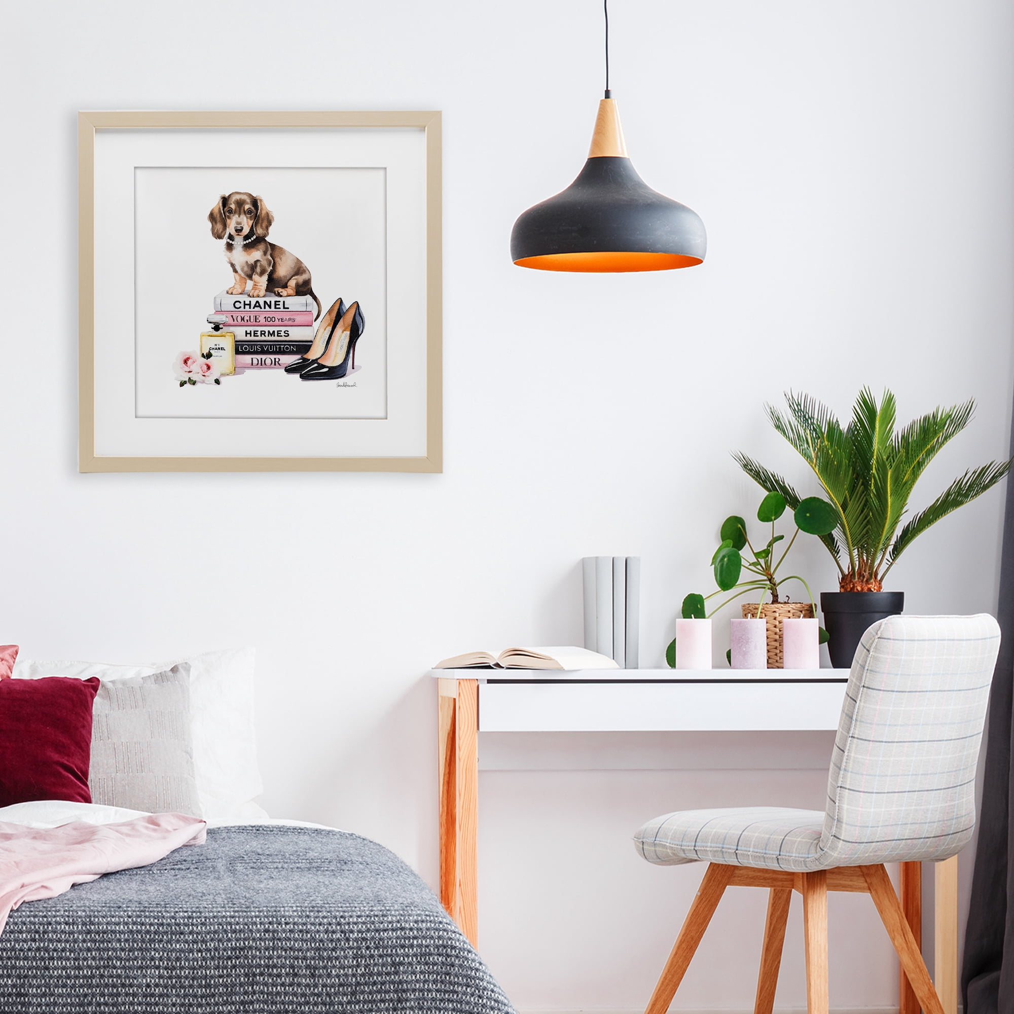 Stupell Industries Luxury Fashion Books & Dog Birch Framed Print Under Glass, design by Amanda Greenwood