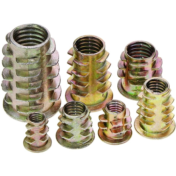 Paquete de 120 tuercas hexagonales de aleación de zinc M4 M5 M6 M8 M10 con inserto roscado para muebles de madera con caja de plástico Vhermosa YQ-0579