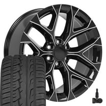 OE Wheels CV98 22 Inch Rims and Tires Fit Silverado 1500 Snowflake Style 6x139.7 22x9 Gloss Black with Milled Edge - Hollander 5668 - iMove Gen 2 SUV 285/45-22 (Set of 4)