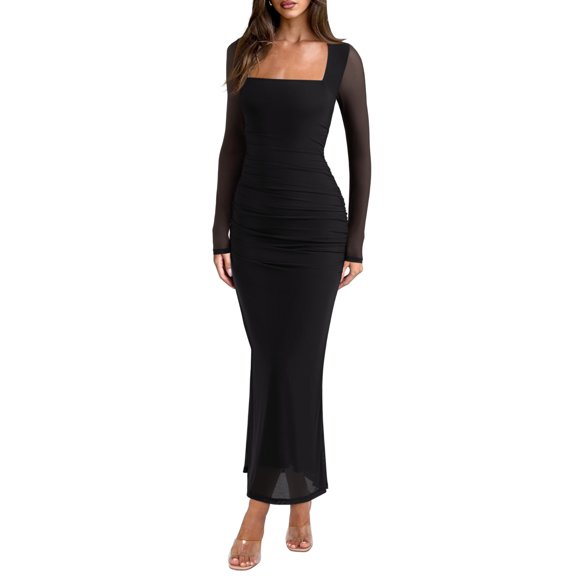 Vestido REORIA de manga larga, malla transparente, cuello cuadrado, talla pequeña