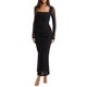 thumbnail image 1 of Vestido REORIA largo de manga larga, malla transparente fruncida, maxi negro, talla M, 1 of 6