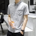 thumbnail image 4 of Camisa y blusa para hombre con bolsillo, manga corta, cuello alto, elegante, estética, estilo coreano, ropa informal asiática de alta calidad, 4 of 5