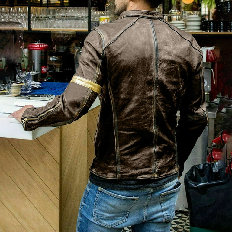 ジャケット・アウター Vintage stand collar leather jacket Wantdo Men's Vintage Stand Collar Motorcycle Leather Jacket