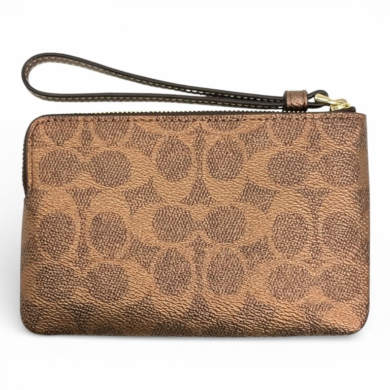 Coach Women's Small Corner Zip Wristlet in Signature Canvas (Brown