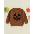 thumbnail image 2 of Nygoyerh Toddler Girls Boys Halloween Sweater Long Sleeve Crew Neck Sweatshirts Pumpkin Face Embroidery Warm Knit Pullover Winter Infant Clothing for Fall 3M-5T, 2 of 7