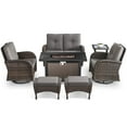 thumbnail image 2 of Lumiinofami 7 Piece Patio Furniture Set with 43" Fire Pit Table, Wicker Rattan Patio Sectional Conversation Glider Loveseat Swivel Rocking Chairs Outdoor Seating Furniture Set with Gray Cushion, 2 of 11