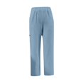 thumbnail image 3 of ICHUANYI Clearance Women's Solid Color Casual Slim High Elastic Waist Hypotenuse Button Sports Cotton And Linen Pants(Sky Blue, M) ICHUANYI WER2023080907860, 3 of 5