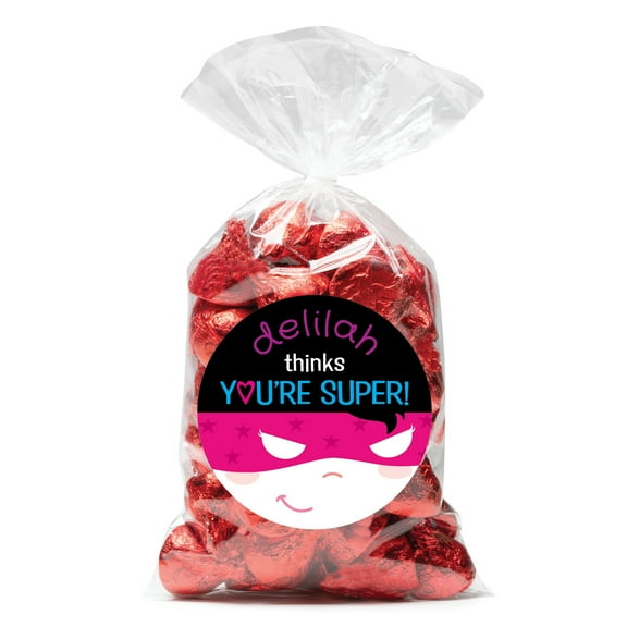 You're Super Girl's Personalized Sticker and Treat Bag Set