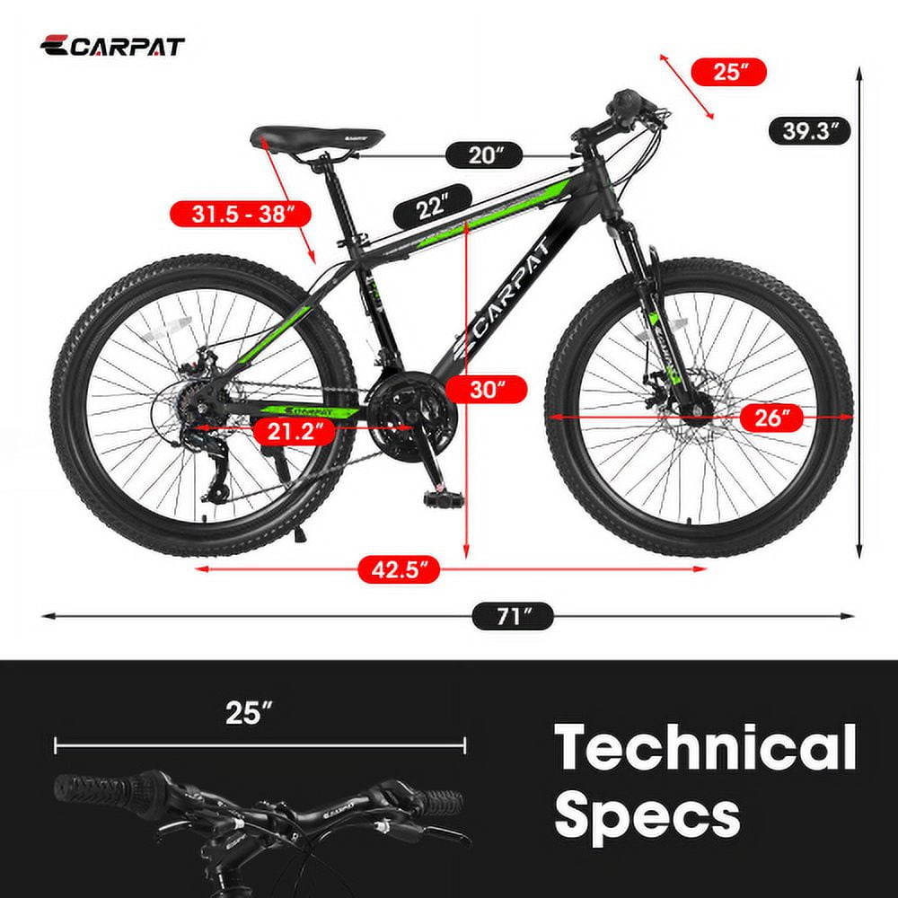 SUWU 24/26 Inches Wheels Mountain Bike High Carbon Steel Mountain Bicycles for Adults All-Terrain Tires 21-Speed MTB Suspension Fork Dual Disc Brakes for Womens Mens