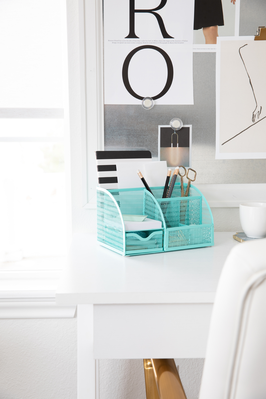Blu Monaco Unique Metal Aqua Desk Organizer with Drawer