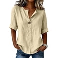 thumbnail image 4 of cocolona Womens Summer Linen Tops Short Sleeve V Neck Button Shirts Dressy Casual Loose Blouses, 4 of 6
