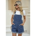 thumbnail image 3 of Pink Queen Women's Denim Classic Adjustable Straps Cuffed Hem Bib Overalls Shortalls S-2XL, 3 of 7