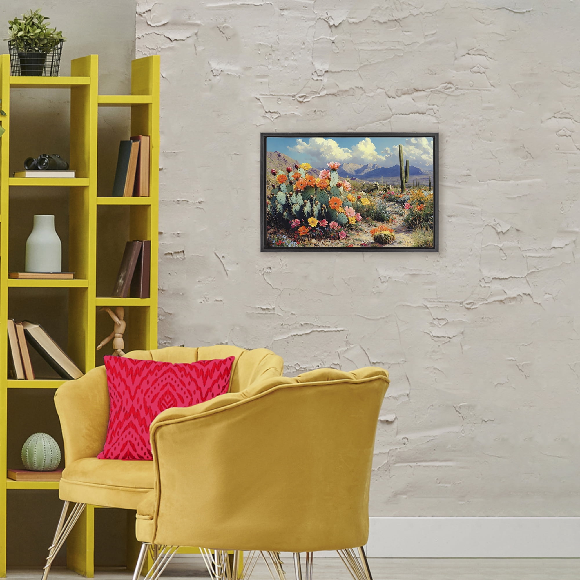 Stupell Industries Vibrant Cacti in Desert Black Framed Floater Canvas Wall Art, design by Franklyn Gregory