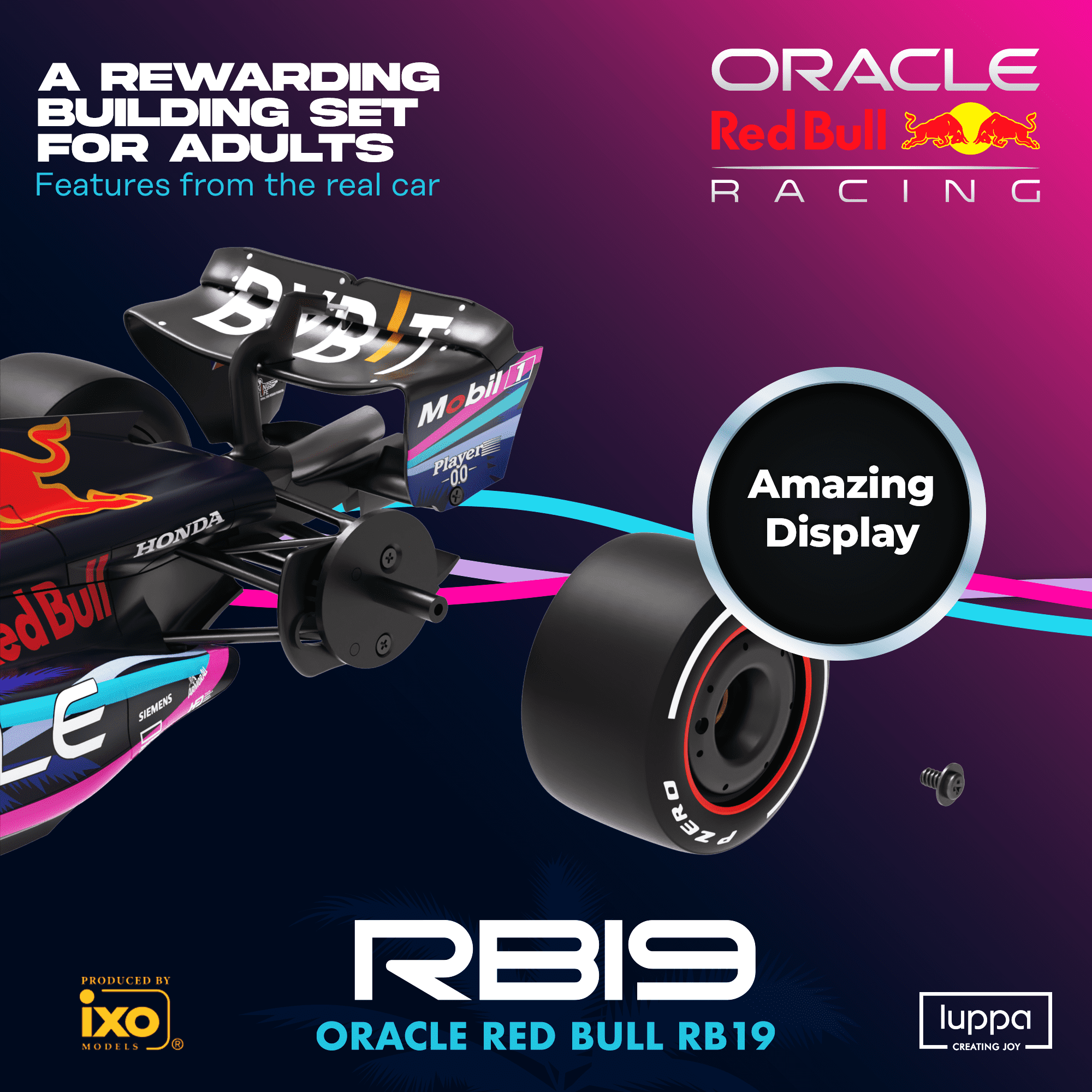 Formula 1 Miami GP RB19 Model Kit - 1:18 Scale Racing F1 RB19 Model Inspired by Checo Pérez & Max Verstappen Building kit, Collectible diecast, 140 Pieces