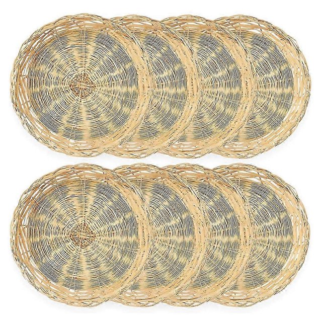 8 Pack Bamboo Paper Plate Holders, 10 Inches Reusable for Dinner Plates Hand Woven Wicker Paper Plat