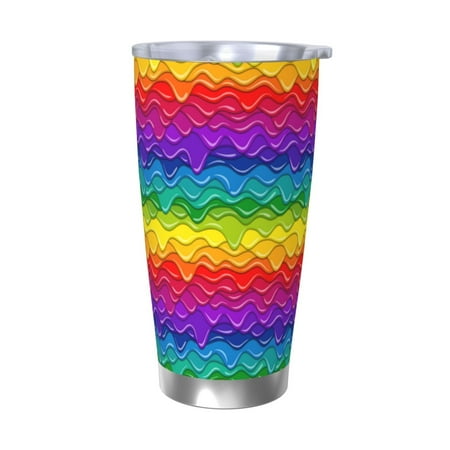 

Salouo Bright Rainbow Print 20oz Tumbler with Lid Stainless Steel Vacuum Insulated Tumbler Durable Insulated Coffee Mug Thermal Cup with Splash Proof Sliding Lid-Without Straw