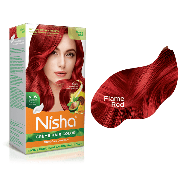 Nisha Creme Hair Color, Permanent Red Hair Dye Colour, Flame Red, 5.29