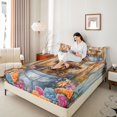thumbnail image 2 of Manfei Animal Highland Cow Fitted Sheet Queen 3-Piece,Watercolor Flowers Bedding,Brown Blue,1 Fitted Sheet and 2 Pillowcases, 2 of 6