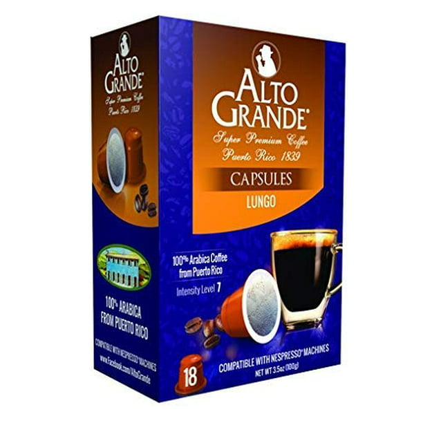 Klimatiske bjerge forfølgelse Romantik Alto Grande Super Premium Capsules for Nespresso Machines, 100 Percent  Arabica Coffee From Puerto Rico (Lungo, 18 Count) - Walmart.com