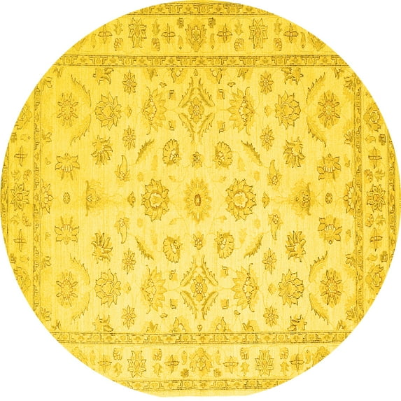 Ahgly Company Indoor Round Oriental Yellow Traditional Area Rugs, 3' Round