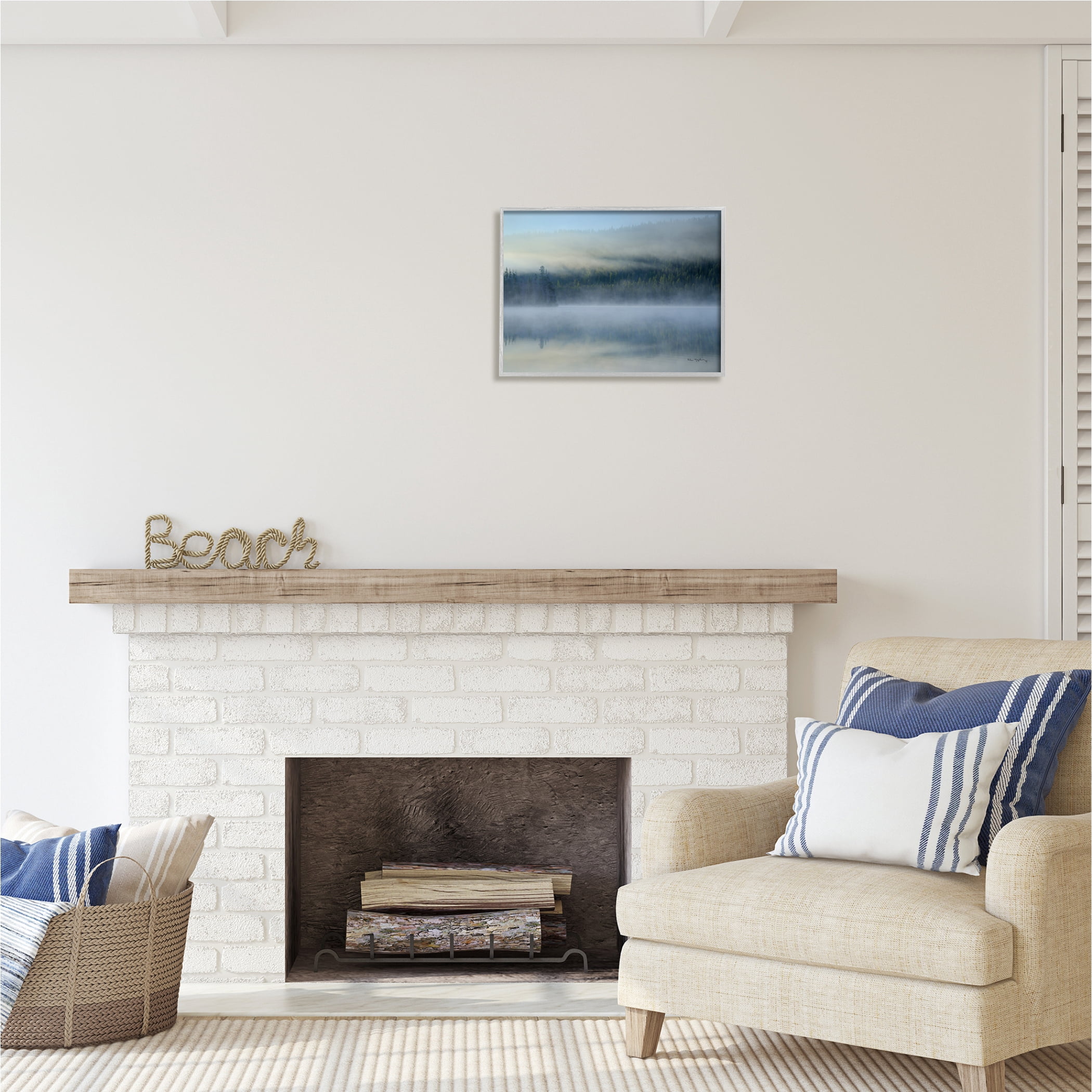 Stupell Industries Foggy Mountain Lake Scenery Nature Photography Gray Framed Art Print Wall Art, 20 x 16