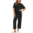 thumbnail image 2 of Feancey Women's 2 Piece Lounge Set Fashion Travel Outfits Dressy Trendy Vacation Tracksuit Summer Casual Wide Leg Capris Sets with Pockets Black XXL, 2 of 5