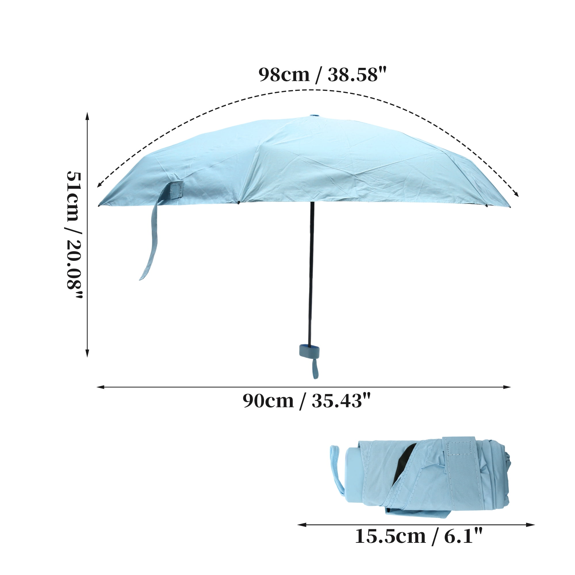 Unique Bargains Mini Windproof Folding Lightweight Umbrella Light Blue