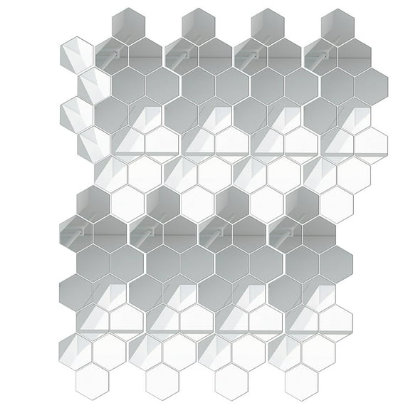 100 PCS Hexagon Mirror Tile Wall Sticker 3D Acrylic Mirror Wall Sticker Decor Stick on Modern Decal for Home Living Room Bedroom - 46x40x23mm