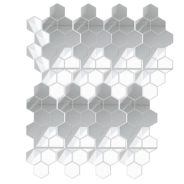 Pegatinas de espejo para pared, 30 piezas hexagonales de acrílico para bricolaje, para el hogar Plata 46x40x23mm