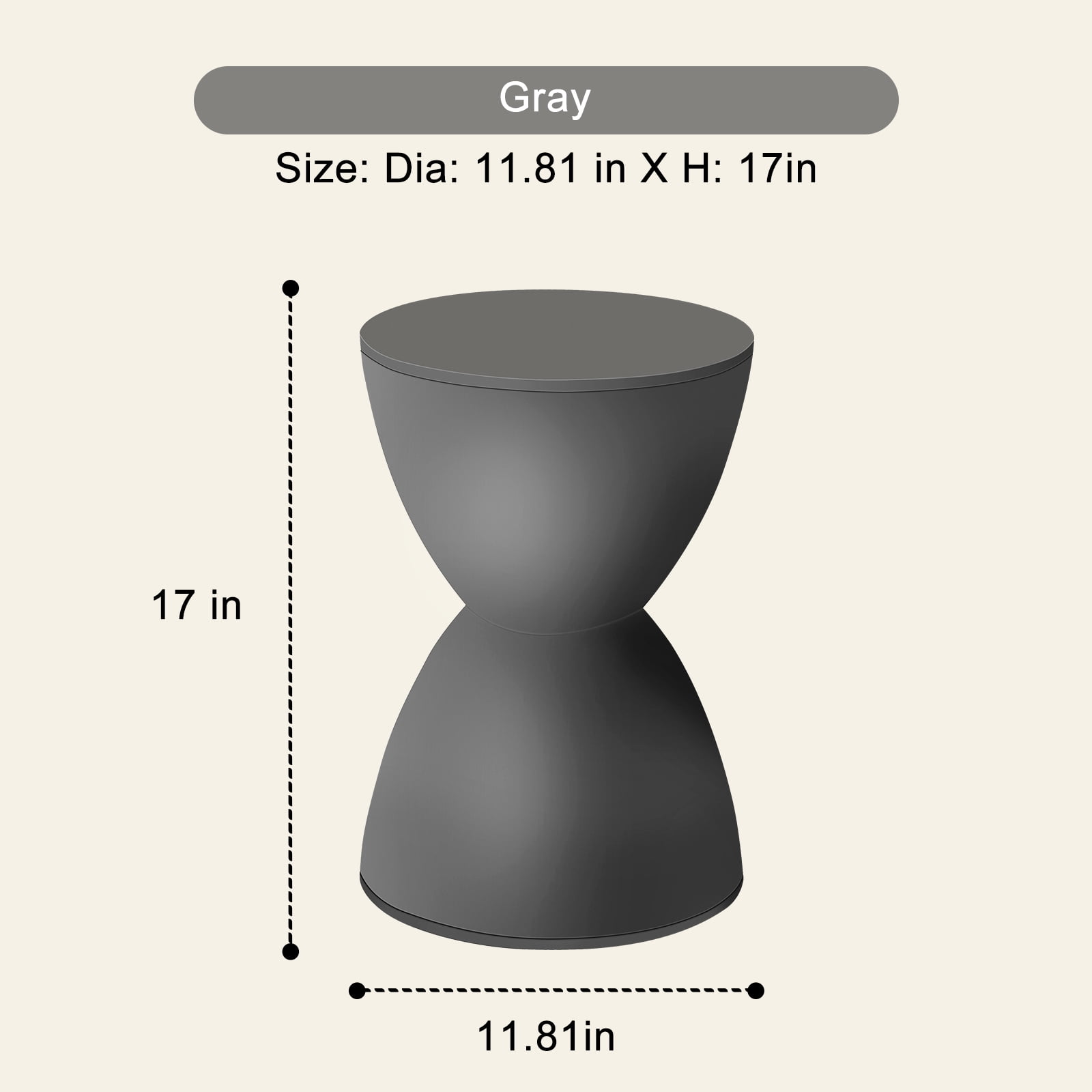 Plastic Hourglass Side Table Bedroom Nightstand, Gray