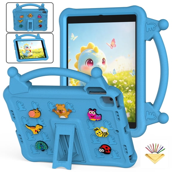 Mynvo Kids Stand Case for iPad 9th/8th/7th Gen 10.2 inch (2021/2020/2019), iPad Air 3rd Gen 10.5" 2019/iPad Pro 10.5 inch 2017 with Kickstand/Handle, Soft EVA Shockproof Lightweight Cover, Skyblue