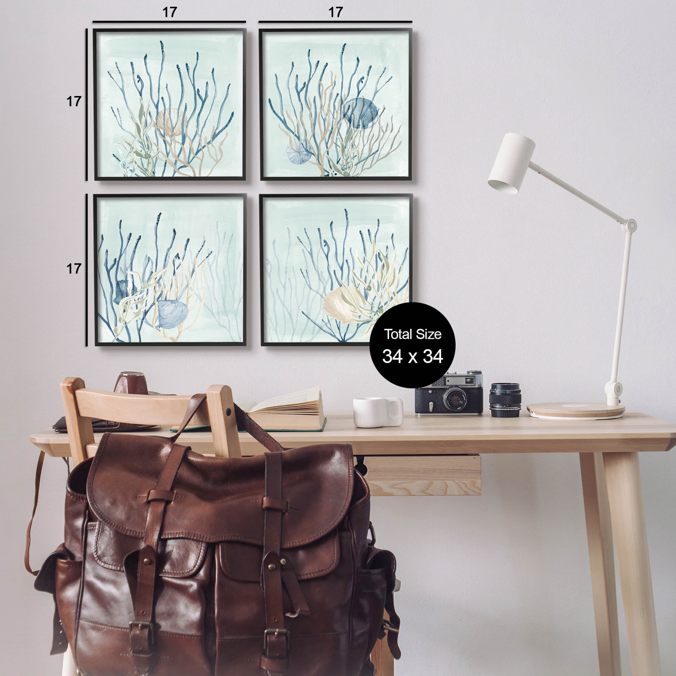 Swimming Underwater Sea Life Coral Animals & Insects Graphic Art Black Framed Art Print Wall Art, Set of 4