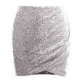 thumbnail image 4 of vigerkar Womens Short Ruched Tulip Hem Body Con Sequin Club Pencil Mini Skirt Silver, L, 4 of 4