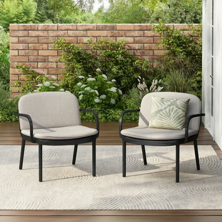 Christopher Knight Home Contemporary Outdoor Lounge Chairs with Cushions, Black, Set of 2