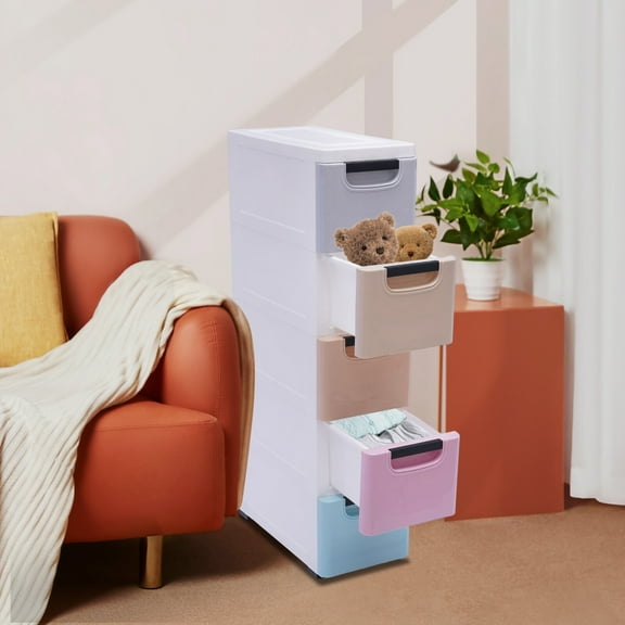 Stackable Multi-Color Storage Cabinet, Plastic 5 Drawers Dresser Cabinet for Living Room