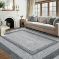 thumbnail image 2 of 10x13 Large Living Room Rug Braided Print Rug Boho Accent Throw Carpet Farmhouse Rustic Dining Room Carpet Non Slip Geometric Bordered Bohemian Carpet for Bedroom Home Decor Office, Grey, 2 of 9