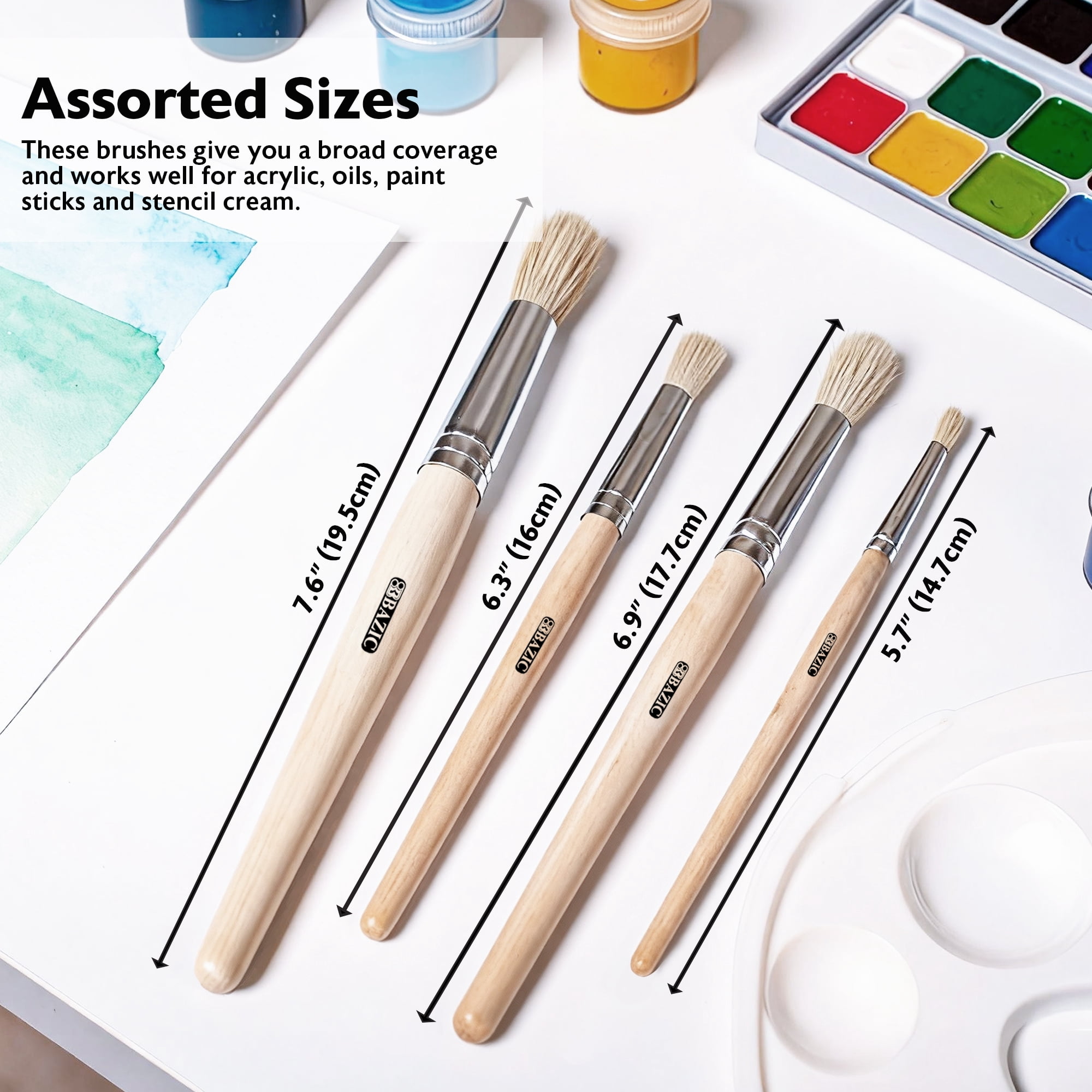BAZIC Round Natural Bristle Stencil Brush Set, (4/pack), 24-Packs