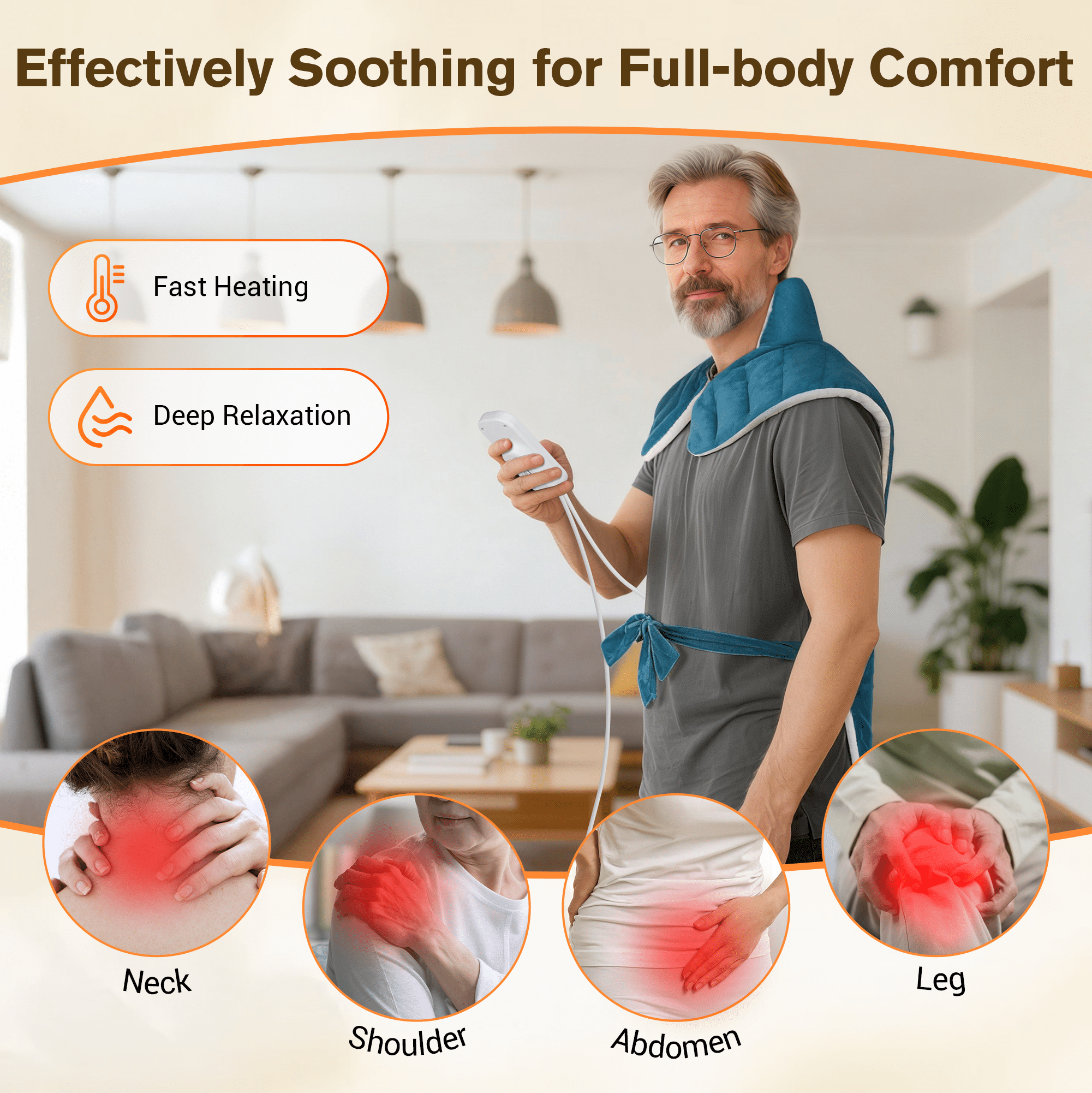 Comfytemp Extra-Large Heating Pad for Full-Back Soothing, 22" x 33", Blue