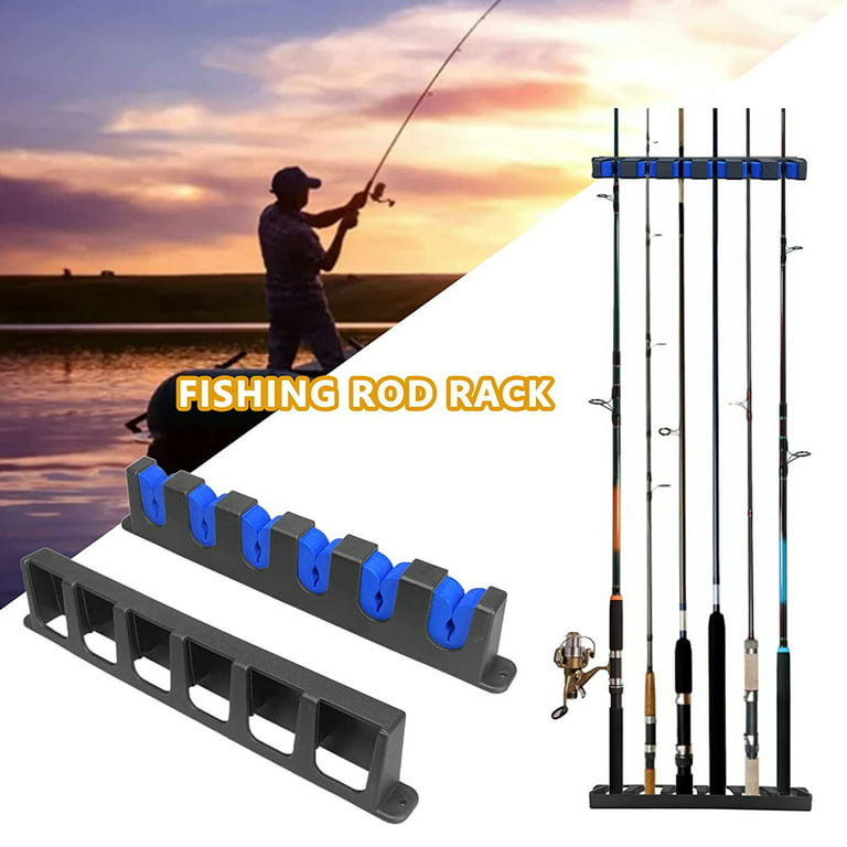 Fishing Pole Holder Wall Mount for Garage Door,Fishing Rod Storage Rack for Boat,Vertical 6-Rod Organizer Racks, Blue