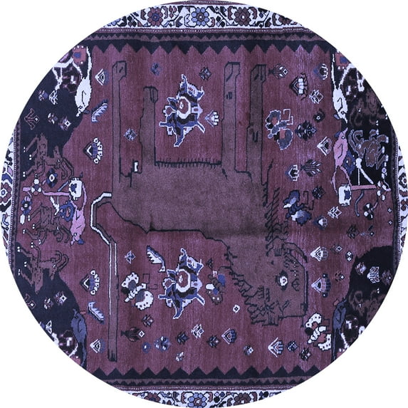 Ahgly Company Machine Washable Indoor Round Animal Blue Traditional Area Rugs, 5' Round