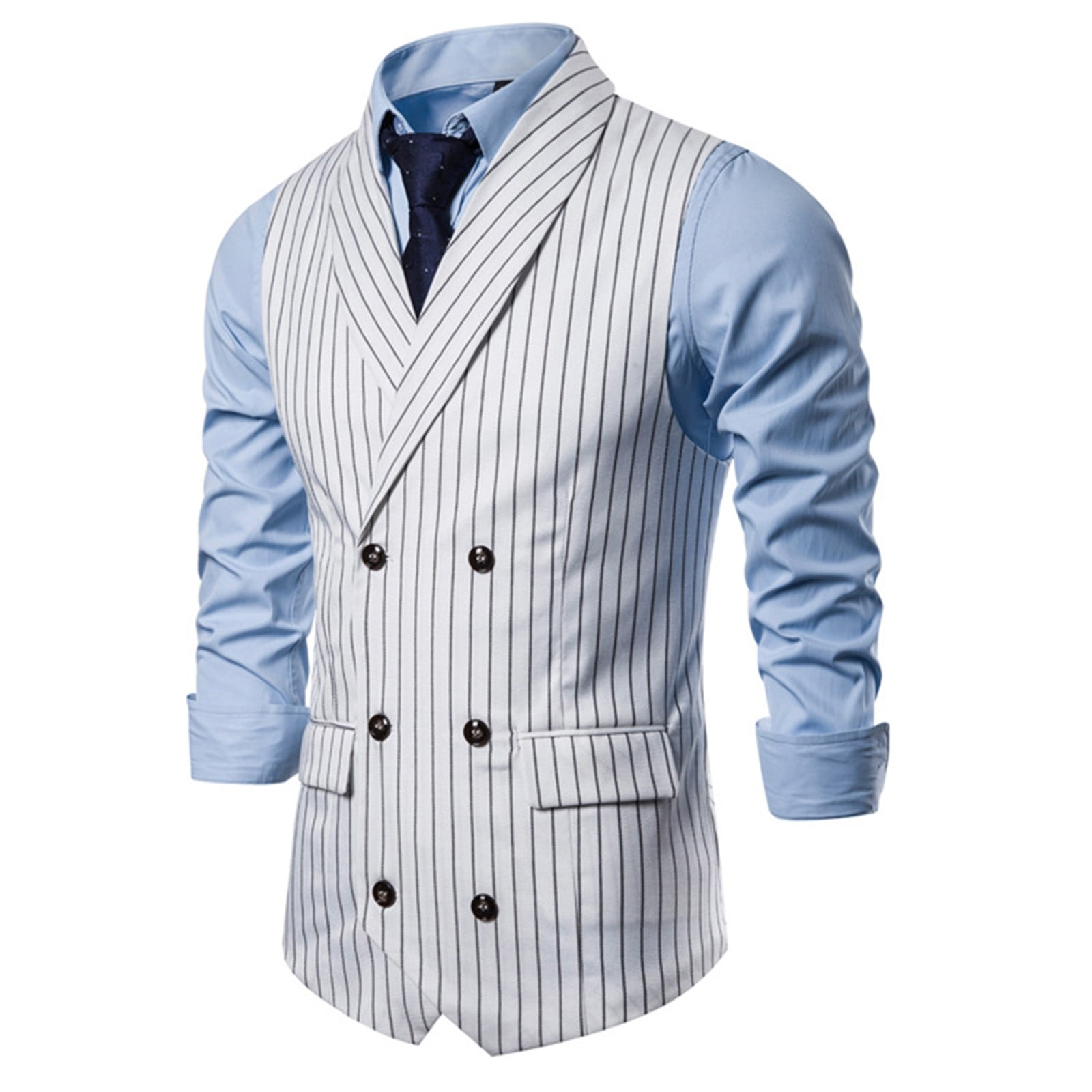 Labakihah tank tops men Men's Double- Pocket Striped Suit Vest Business ...