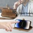 thumbnail image 4 of SaniMore for iPhone 14 Pro Max (6.7" 2022) Case, PU Leather Embossed Lines with Wristlet Zipper Cash Pocket Card Slots Magnetic Flip Stand Full Protective TPU Shell Anti-drop Business Design, Brown, 4 of 10