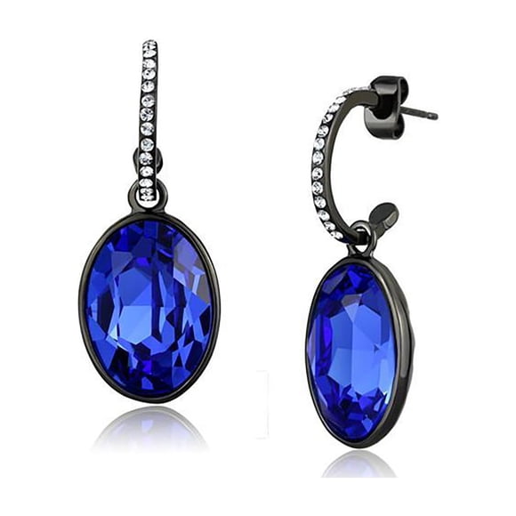 IP Black(Ion Plating) Stainless Steel Earrings with Top Grade Crystal in Sapphire for Women Sapphire Stone Color Style TK2538
