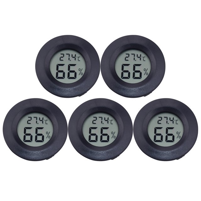 5PC Round Digital Hygrometer Thermometer Embedded Electronic Digital Hygrometer Acrylic Reptile Pet Humidity Meter for Pet Store Home Use (Black)