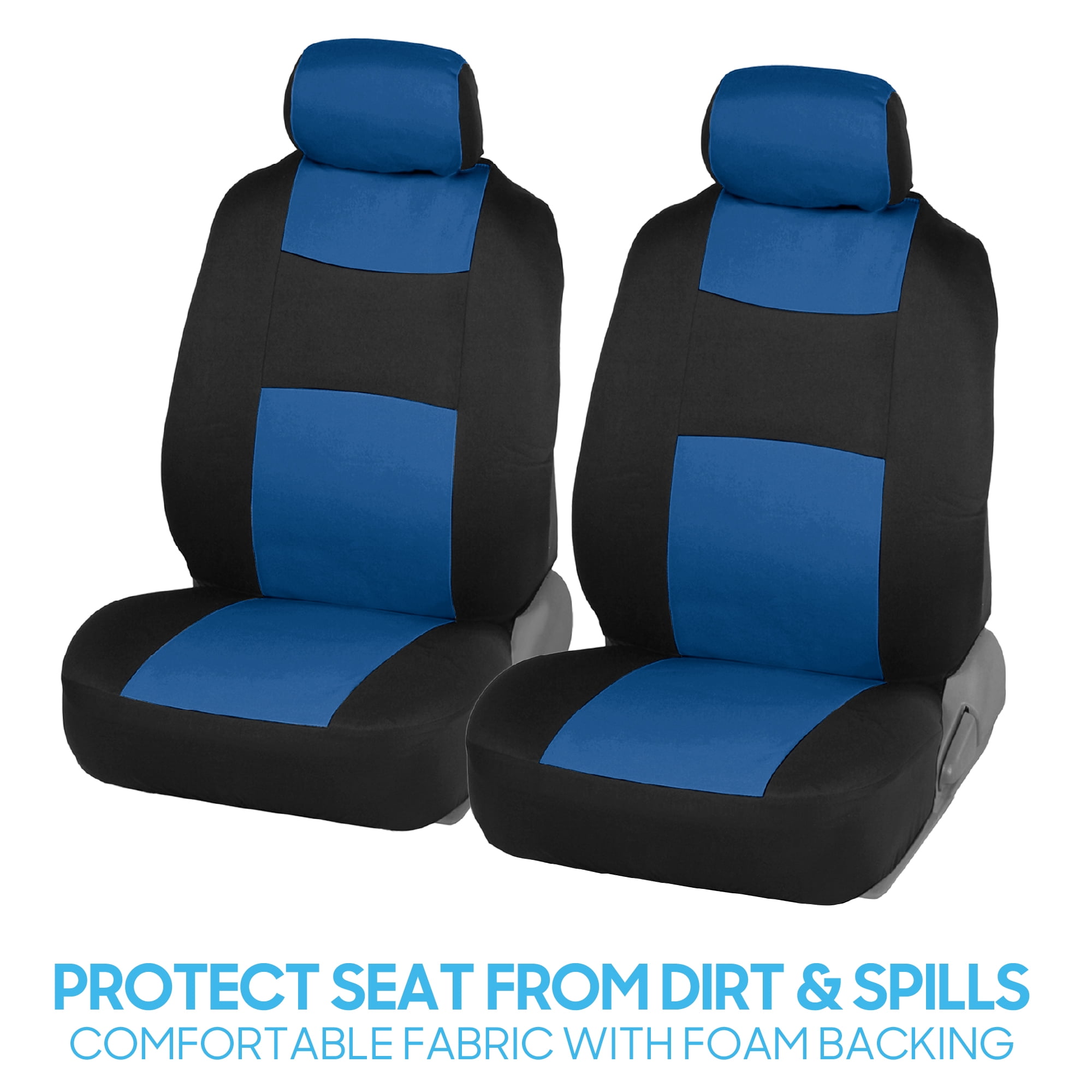 BDK PolyPro Black / Blue Car Seat Covers Full Set with Matching Carpet Floor Mats - Automotive Seat Covers for Cars Trucks SUV - Includes Split Bench Rear Seat Cover - Interior Car Accessories